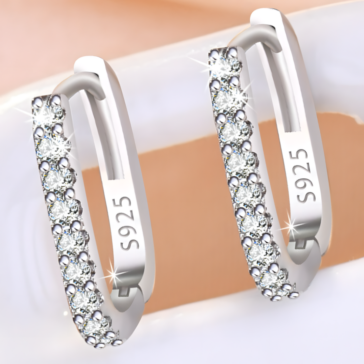 925 Silver-Plated Crystal Hoop Earrings for Women Elegant Round Huggie Hoops 932