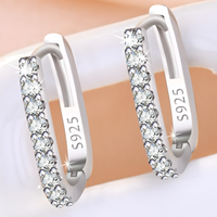 925 Silver-Plated Crystal Hoop Earrings for Women Elegant Round Huggie Hoops 932