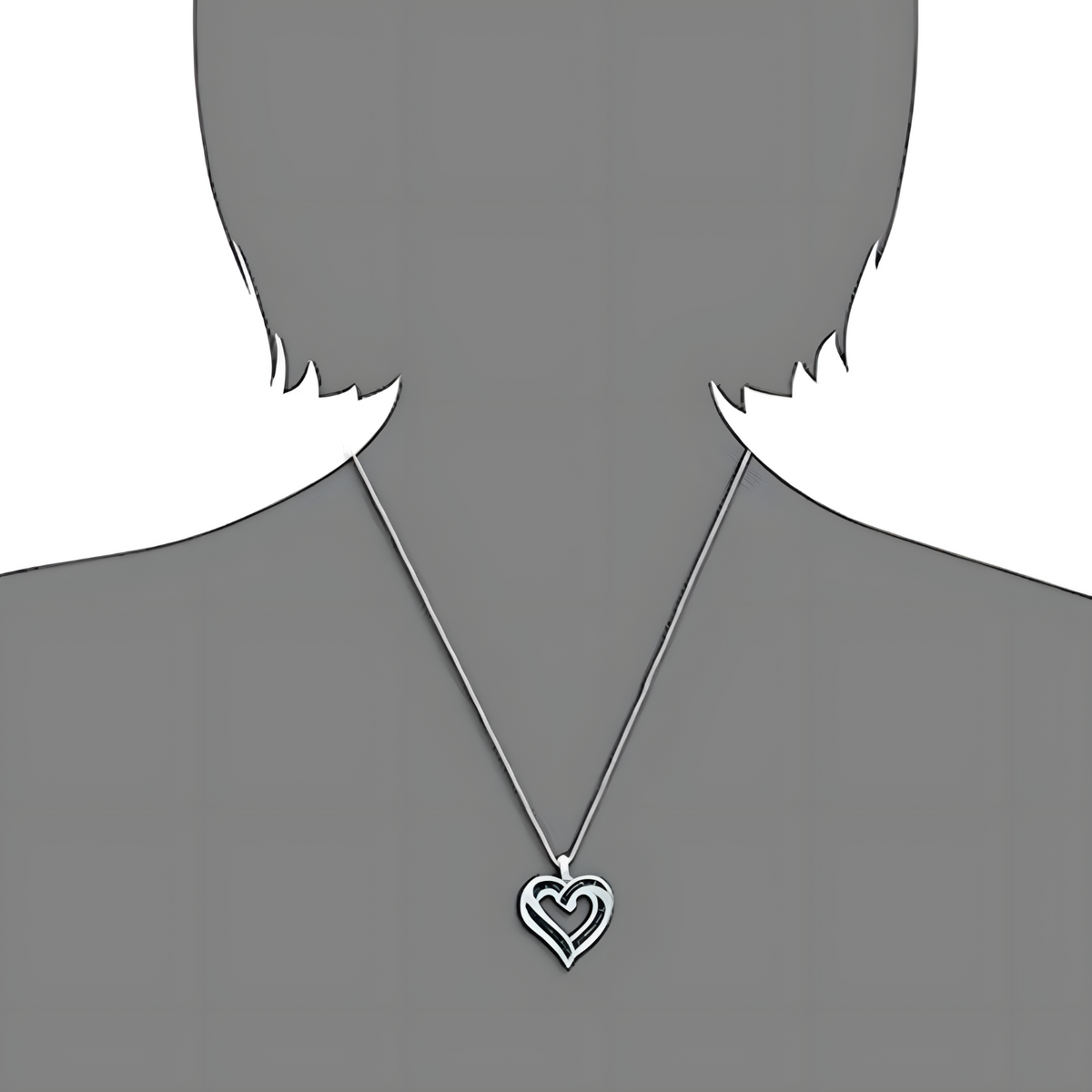 Women’s Black & White Cubic Zirconia Open Heart Pendant Necklace 1443