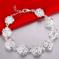 Flower Charm Bracelet Women – Classic Plant Motif Charm Bracelet, Lobster 1425