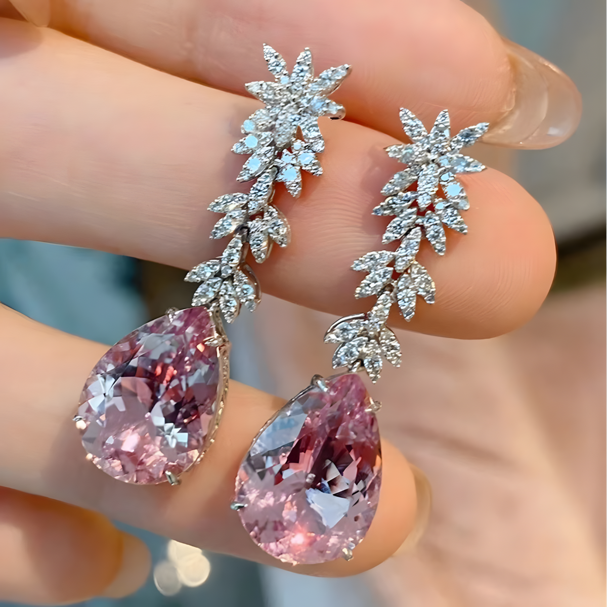 Unified Jewellery Premium Pink Pear Crystal Leaf Drop Earrings 45mm 1845