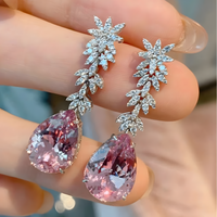 Unified Jewellery Premium Pink Pear Crystal Leaf Drop Earrings 45mm 1845