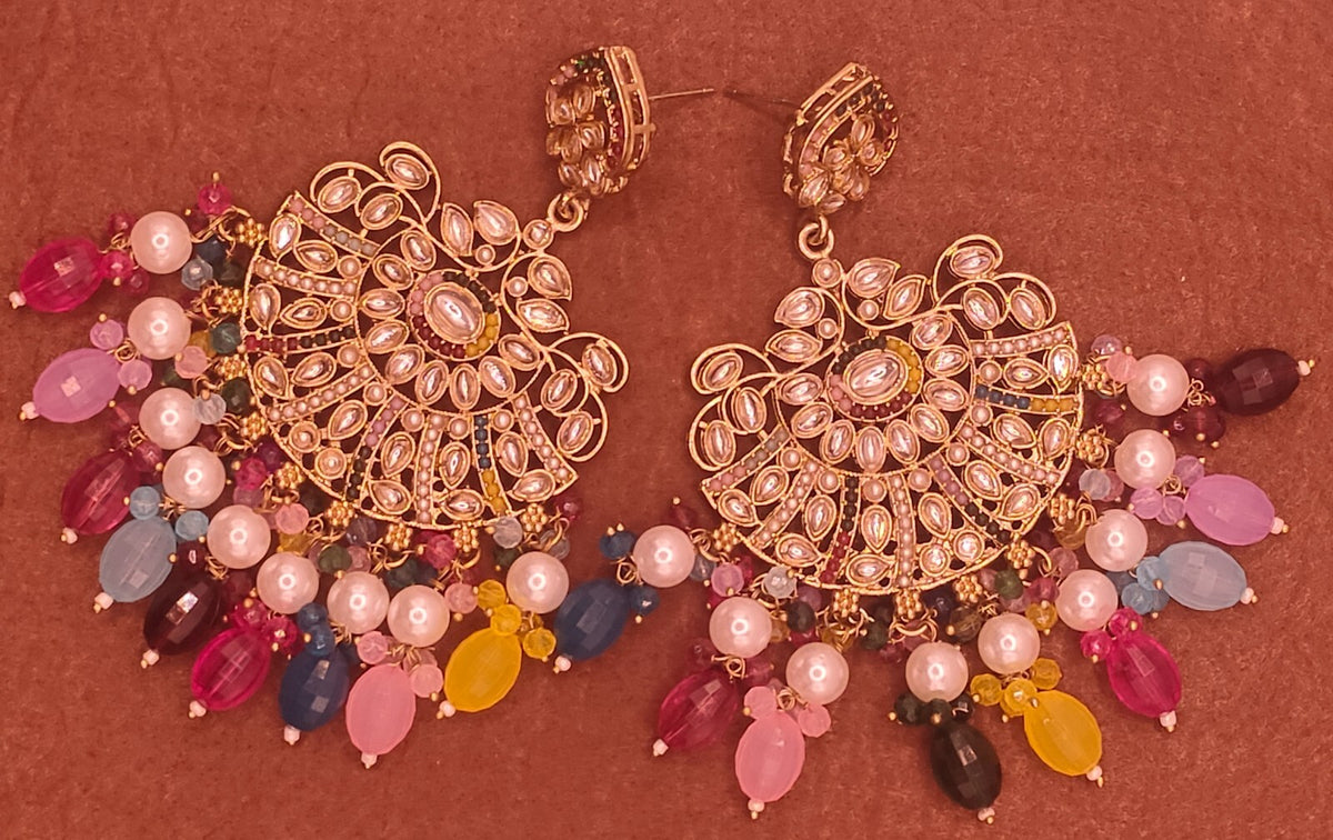 Elegant Bollywood Inspired Gold Kundan Earrings - Traditional Indian Jewelry 182