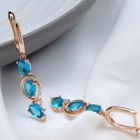 Blue Natural Zircon Drop Earrings for Women,Copper Alloy with 585 Rose Gold 1275