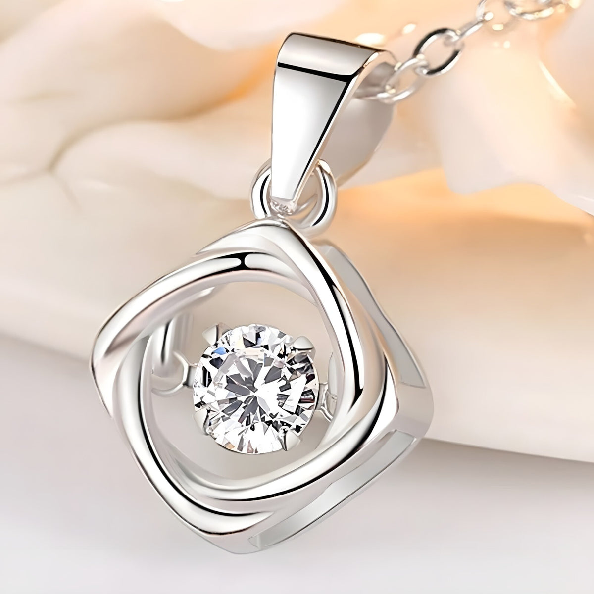 925 Sterling Silver Dancing Zircon Necklace – Twisted Pendant Charm with 5mm 274