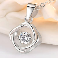 925 Sterling Silver Dancing Zircon Necklace – Twisted Pendant Charm with 5mm 274