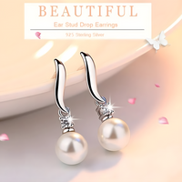 Sterling Silver Freshwater Pearl Drop Earrings AAA Cubic Zirconia Dangle 337