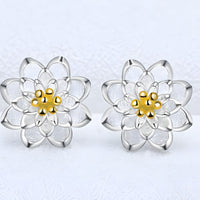 Lotus Flower Stud Earrings Women – 925 Silver-Plated Copper Alloy Gold-Tone 958