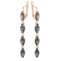 Colorful Natural Zircon Long Drop Earrings Women, Copper Base 585 Rose Gold 1278