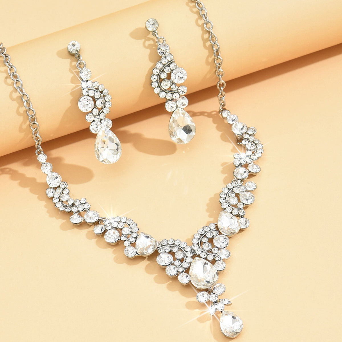Women Trendy Necklace+Earrings Clear Crystal Wedding Party Bride Necklace 279