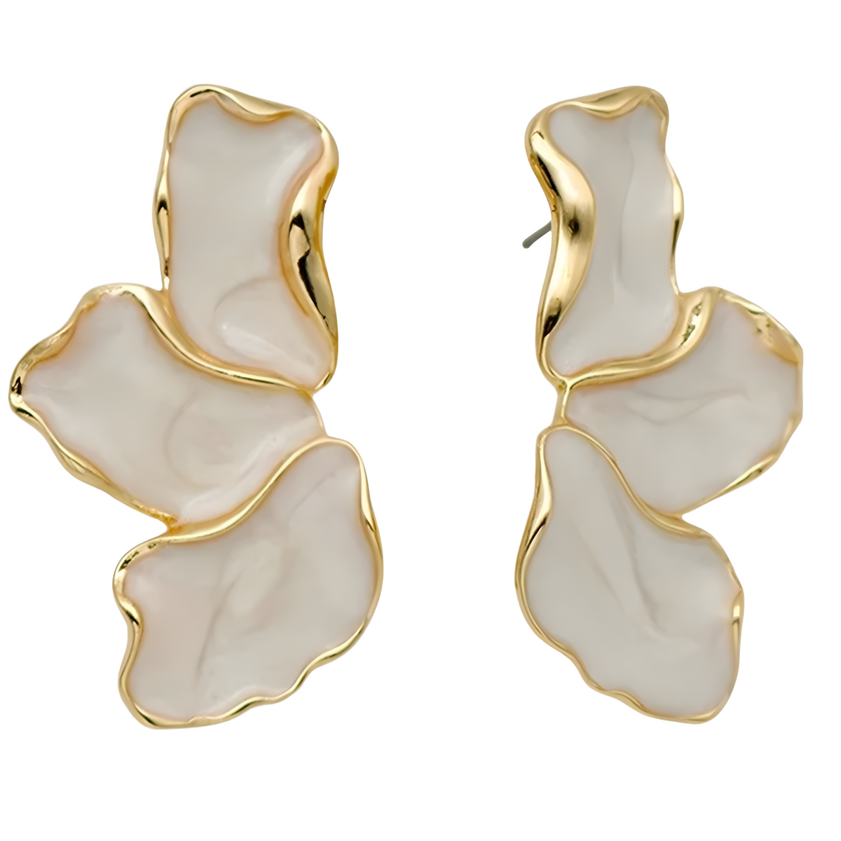 Irregular Flower Statement Drop Earring for Women 2.9cm Gold Cream Abstract 1395
