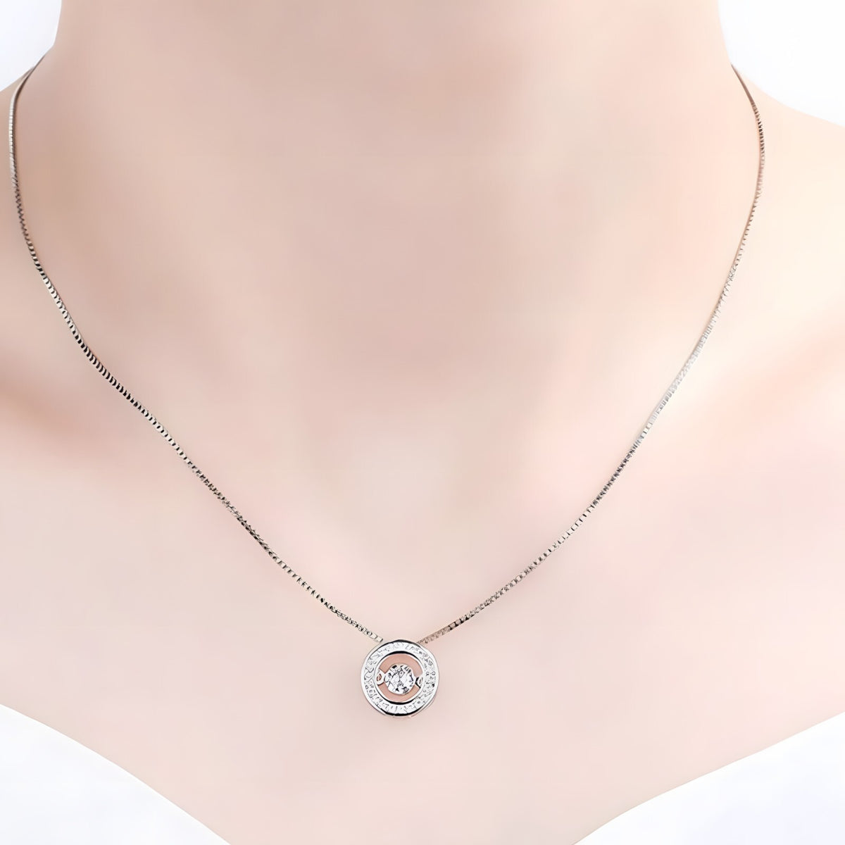 925 Sterling Silver Jewelry Round Zircon Pendants Necklaces Women Fine Semi 267