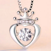 925 Sterling Silver Crown Heart Dancing Zircon Necklace – Elegant Box Chain 252