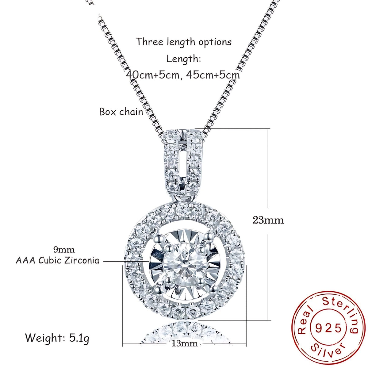 925 Sterling Silver Zircon Pendant Necklace Elegant Women?s Fashion Jewelry 250
