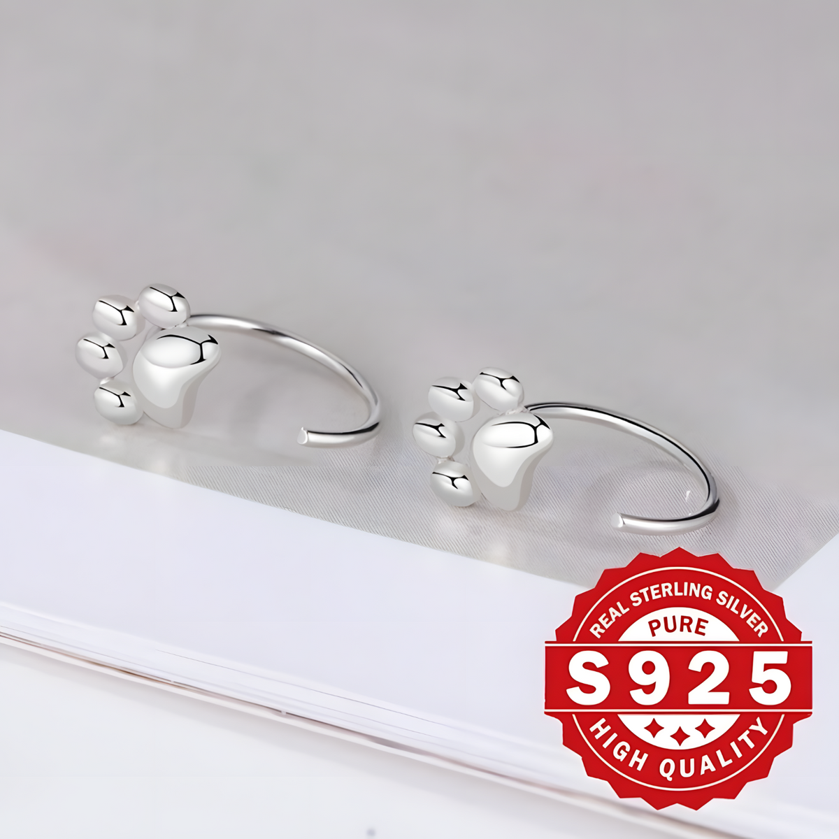 Fashion Silver Color Cat Paw Stud Earrings For Women Minimalist Metal Circle 508