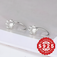 Fashion Silver Color Cat Paw Stud Earrings For Women Minimalist Metal Circle 508