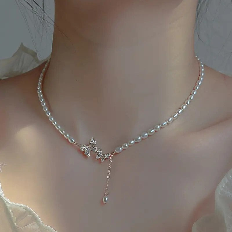 Butterfly Necklace Faux Pearls Beads Elegant Beaded Necklace Lovely Neck 84 UK