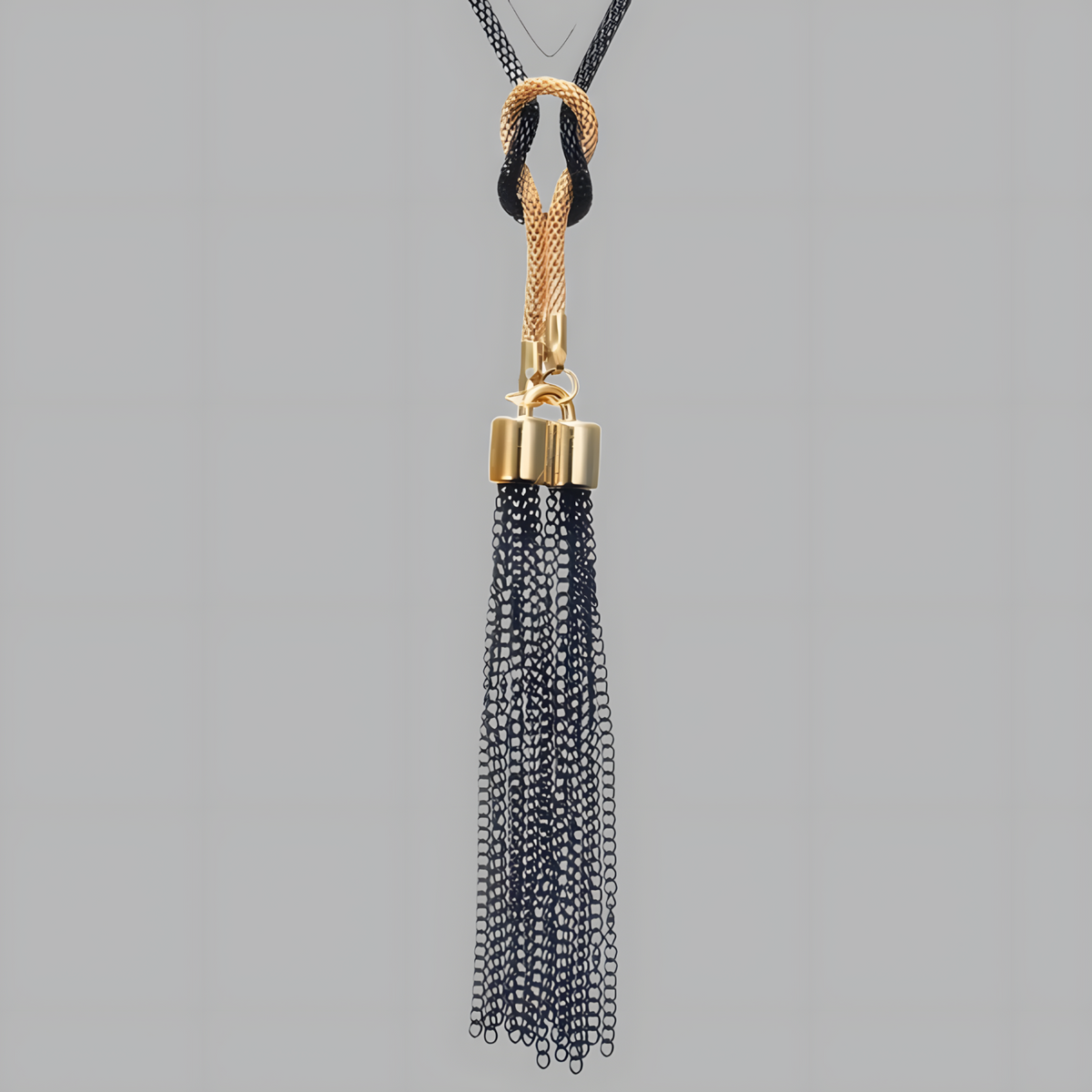Black Mesh Sweater Chain Necklace with Gold-Plated Tassel Pendant-72cm Long 1448