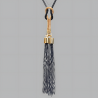Black Mesh Sweater Chain Necklace with Gold-Plated Tassel Pendant-72cm Long 1448