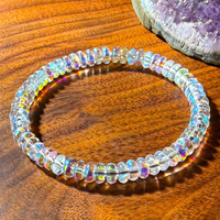 Iridescent Opal Bead Stretch Bracelet, Rainbow Flash Crystal Look, Trendy 1726