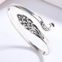 Adjustable Peacock Feather Cuff Bracelet Silver Tone Rhodium-Plated 13g 1442