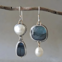 Women's Blue Dangle Earrings with Irregular Labradorite Cultured Freshwater B111