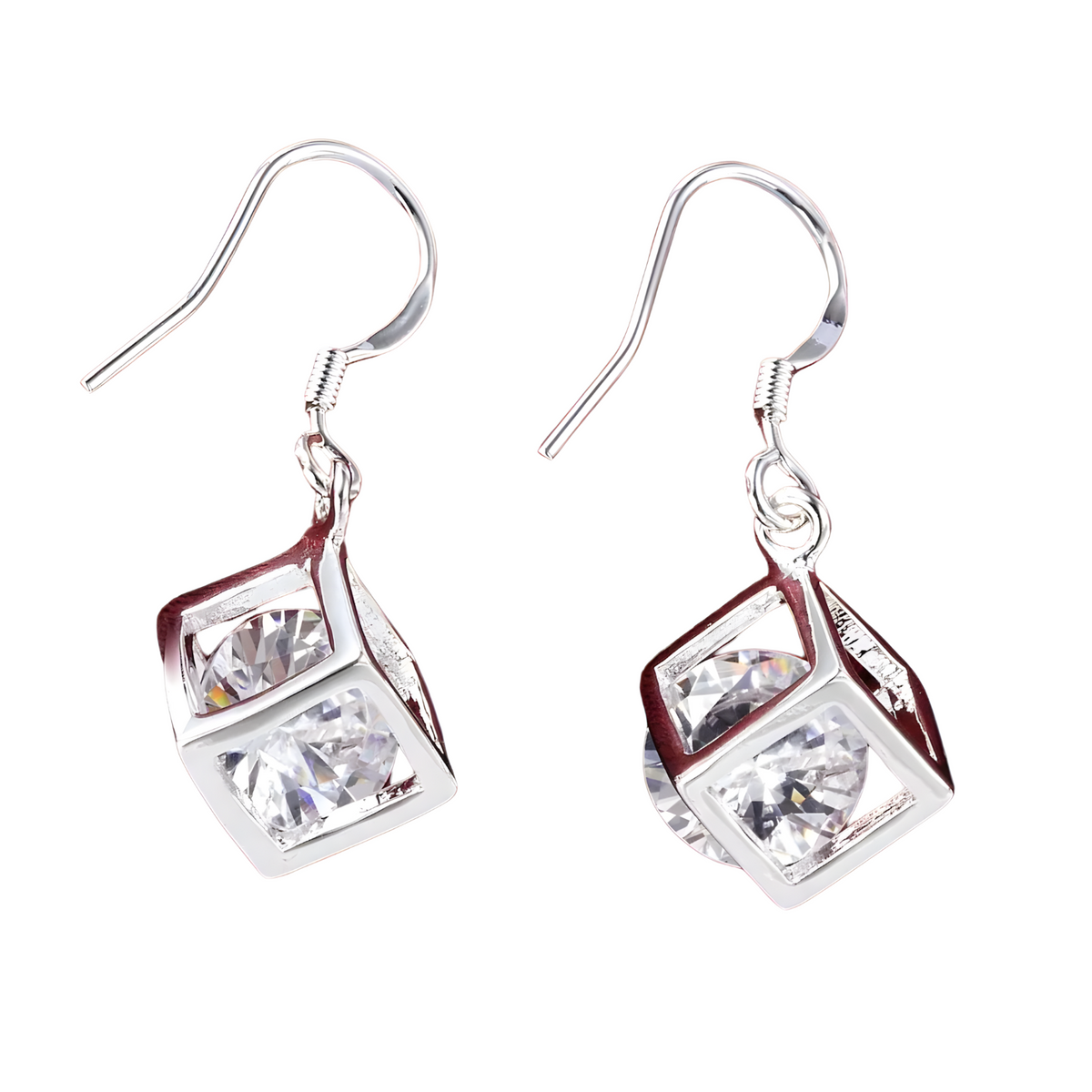 925 Sterling Silver Earrings Fine Crystal Lattice Pendant Necklace for Woman 448