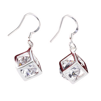 925 Sterling Silver Earrings Fine Crystal Lattice Pendant Necklace for Woman 448