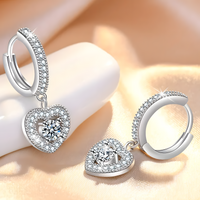 925 Sterling Silver Heart Drop Hoop Earrings Huggie Hoops Sparkling CZ Charm 336