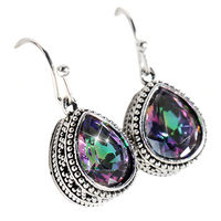 Teardrop Crystal Earrings For Women, Silver Tone Vintage Beaded Drop Dangle B352