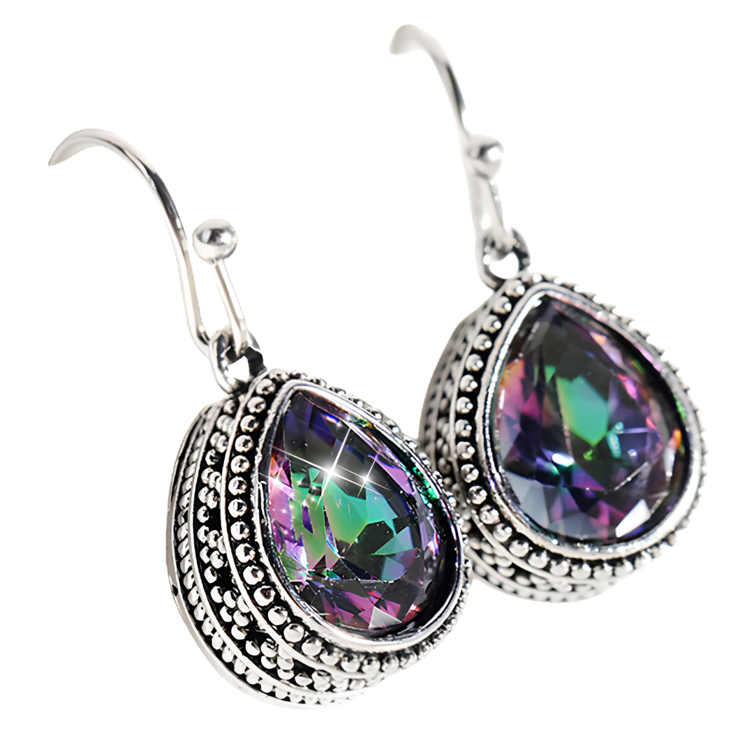 Teardrop Crystal Earrings For Women, Silver Tone Vintage Beaded Drop Dangle B352