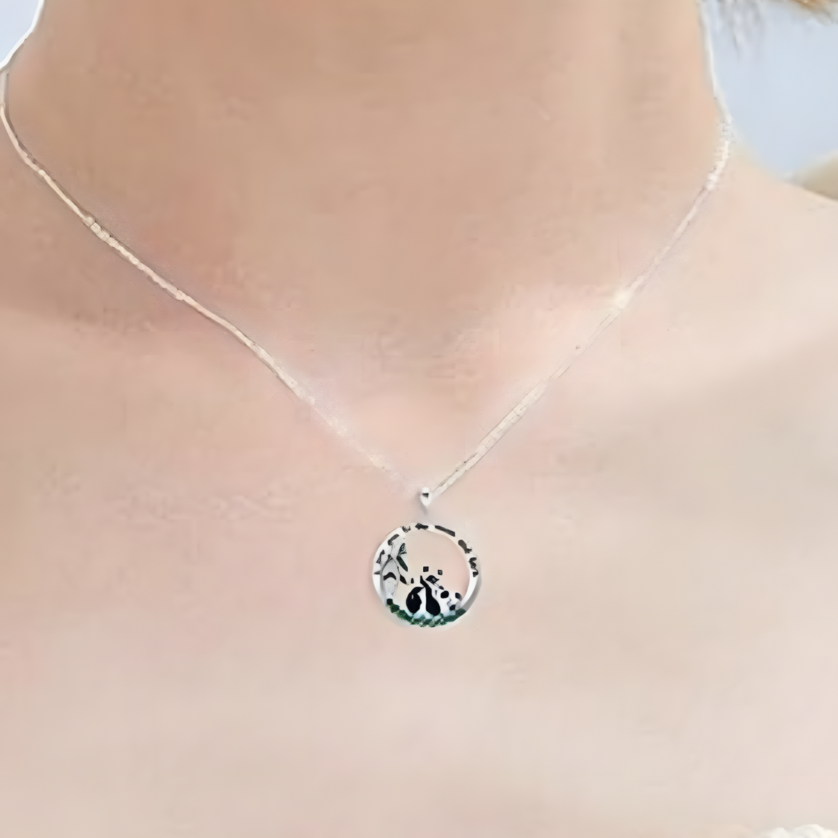Panda Mother Baby Heart Pendant Necklace “I Love You to the Moon and Back” 1247