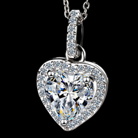 Sparkling Heart Zircon Pendant Necklace Women Copper 925 Silver plating 1220