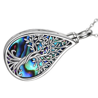 Tree Of Life Locket Pendant Necklace Silver Tone Abalone Shell Gift B101
