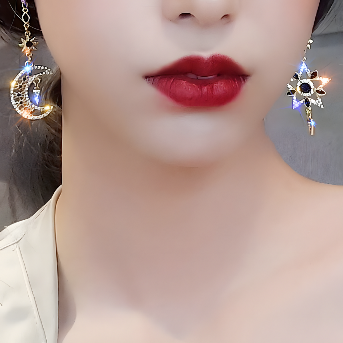 925 Silver needle asymmetrical earrings female fashion Korean temperament B156