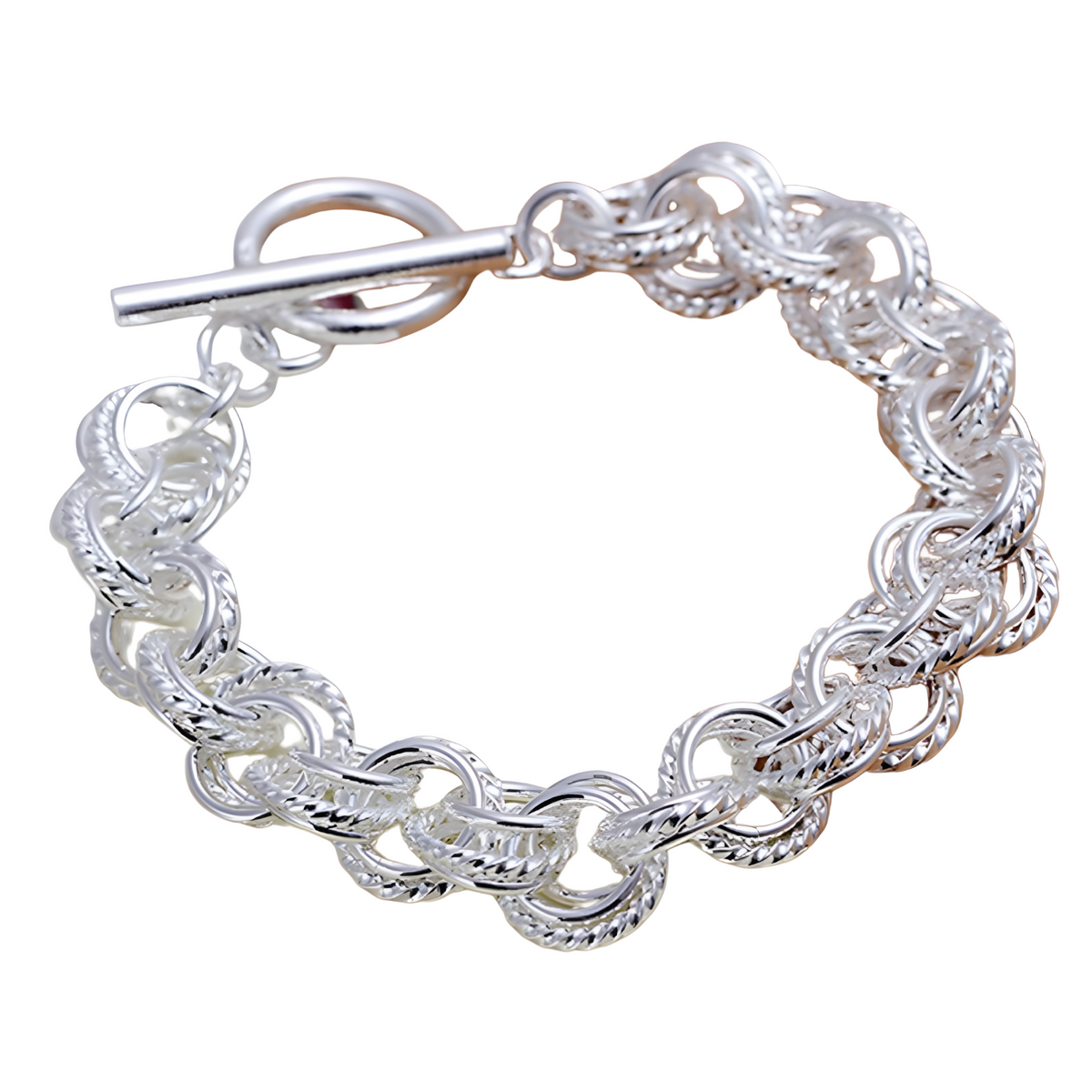 Silver Rolo Chain Bracelet for Women – Fashion Chunky Textured Circle Link 667