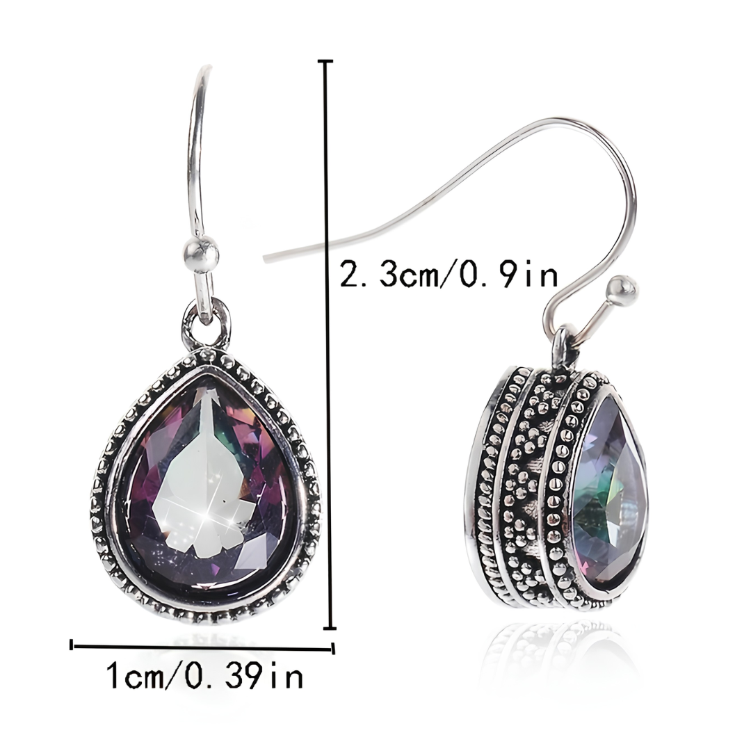Teardrop Crystal Earrings For Women, Silver Tone Vintage Beaded Drop Dangle B352