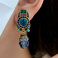 Vintage Statement Clip On Earrings For Women Geometric Rhinestone Crystal 1463
