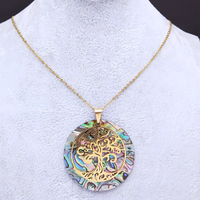 Unified Jewellery Abalone Tree of Life Gold Tone Necklace Natural Iridescent B65