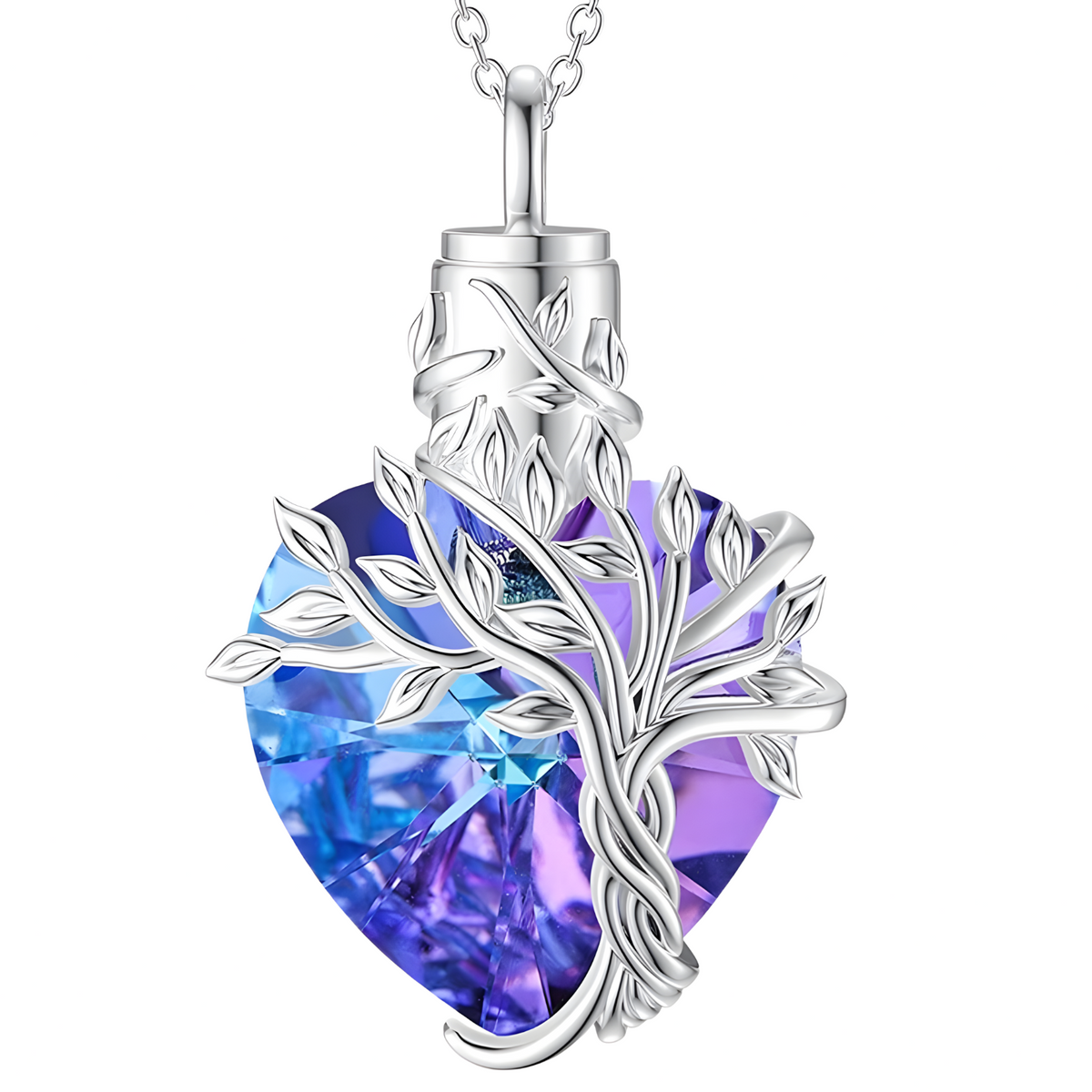Tree of Life Heart Crystal Pendant Necklace for Women – Blue Purple Charm B71
