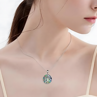 Exquisite Tree of Life Abalone Shel Necklace Sterling Silver Colorful Inlay B75
