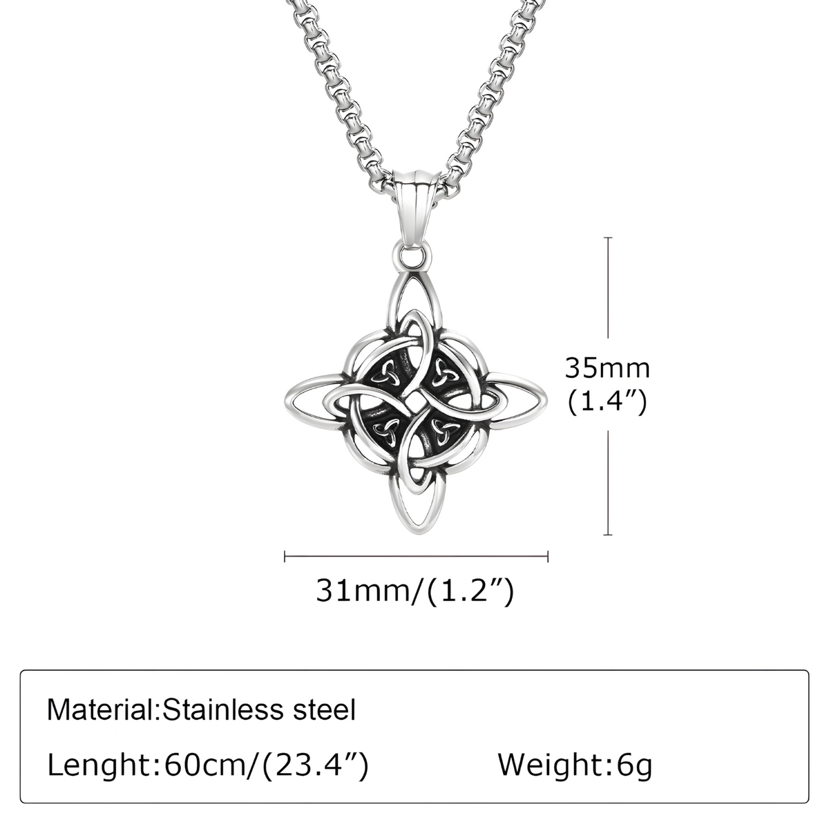Stainless Steel Celtic Knot Pendant Necklace - Geometric Ethnic Cross Knot 1239