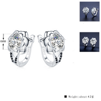 Black Awn Silver Color Black Trendy Spinel Engagement Flower Hoop Earrings 518
