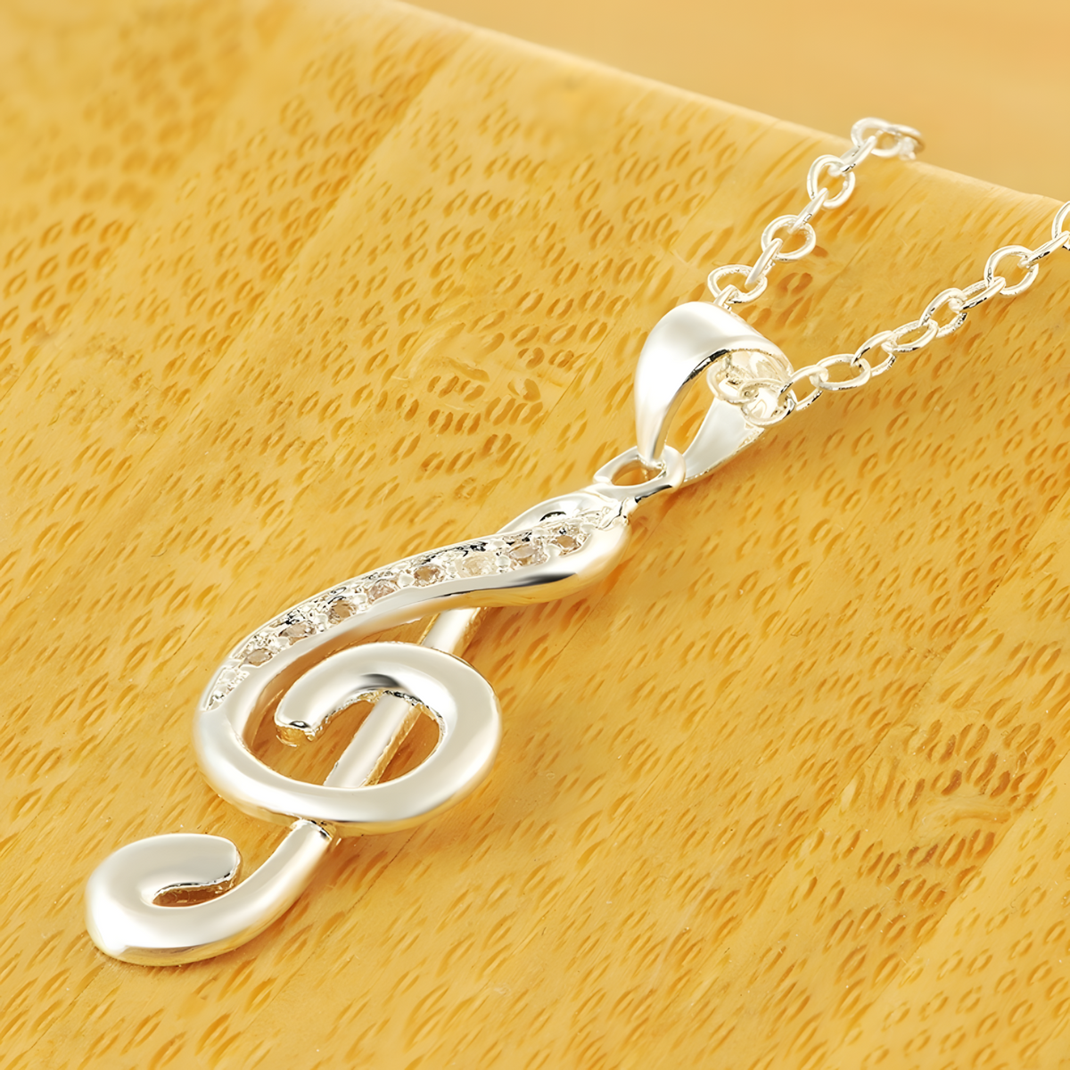 Silver Plated Alloy Musical Note Pendant Necklace Women Crystal-Accented 1415