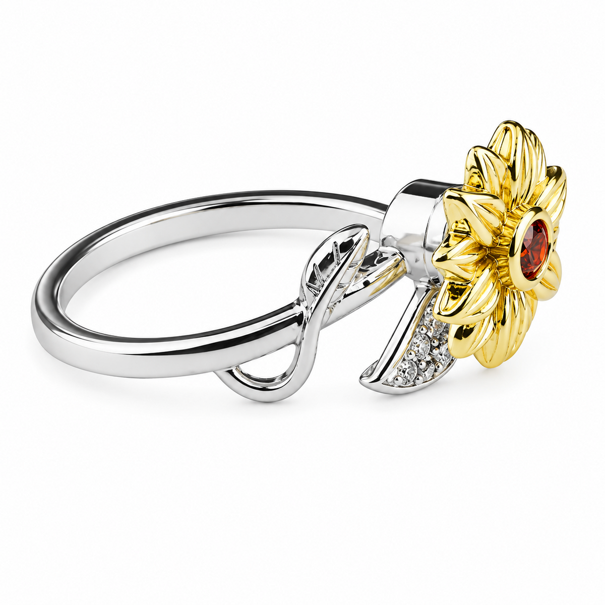 Sunflower Spinner Ring Adjustable Open Ring Two Tone Statement Fashion Ring 1591