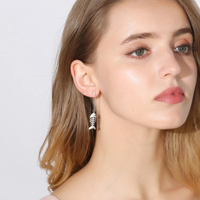 Exquisite Cat & Fishbone Mismatch Drop Earrings Women Sparkling CZ Accents 297