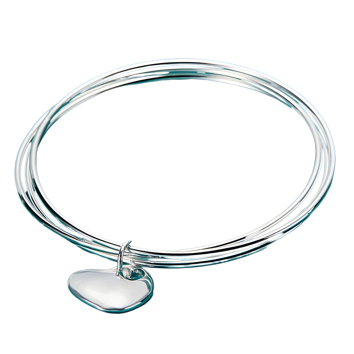 925 Sterling Silver Three Circle Bangle Bracelet with Heart Charm for Women 406