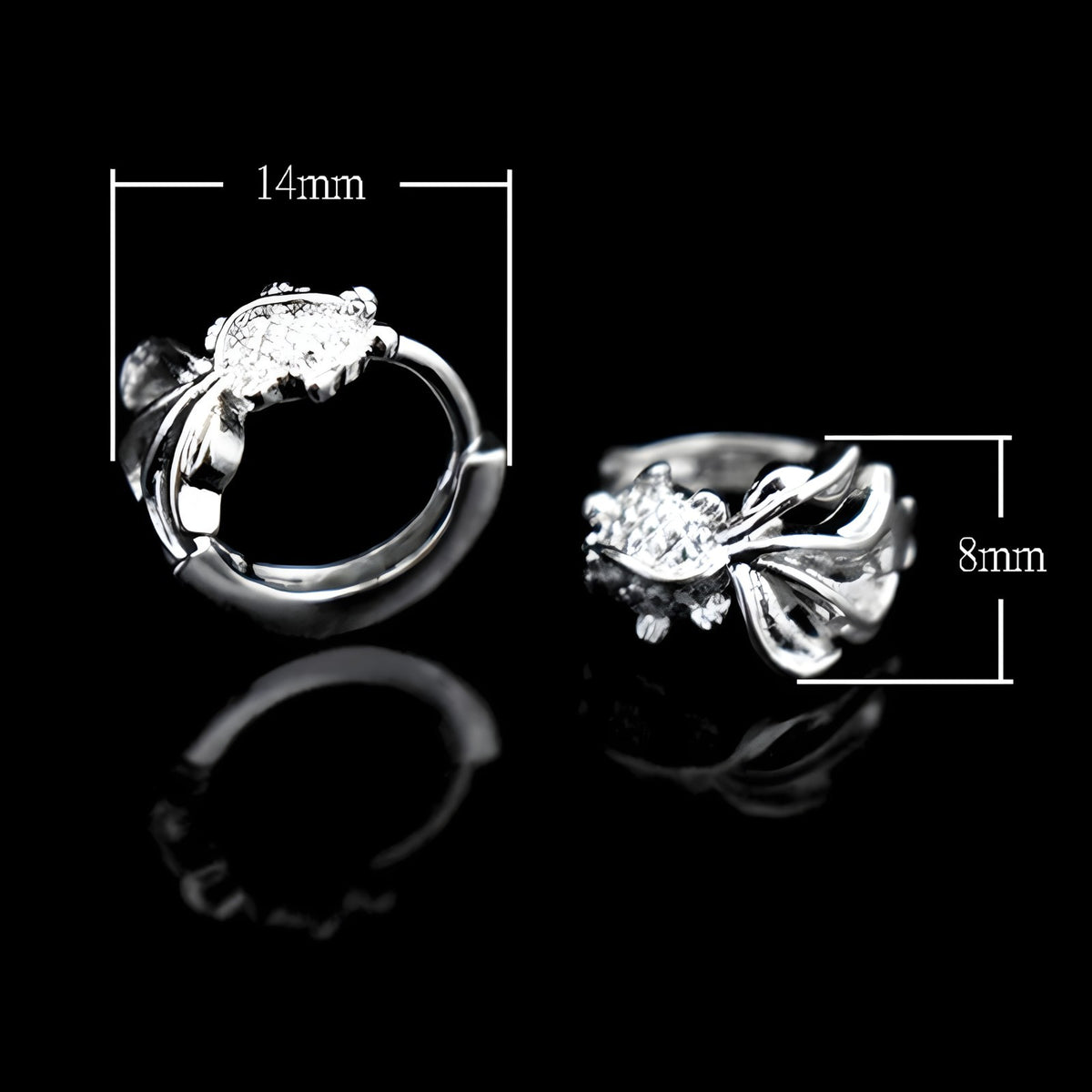 Sterling Silver Fish Hoop Earrings with Cubic Zirconia Huggie Hoop Earrings 340