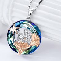 Mermaid Round Crystal Pendant Necklace - Classic & Fashionable Ladies Ocean B69