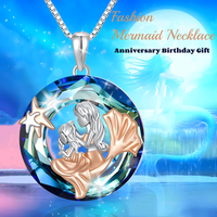 Mermaid Round Crystal Pendant Necklace - Classic & Fashionable Ladies Ocean B69